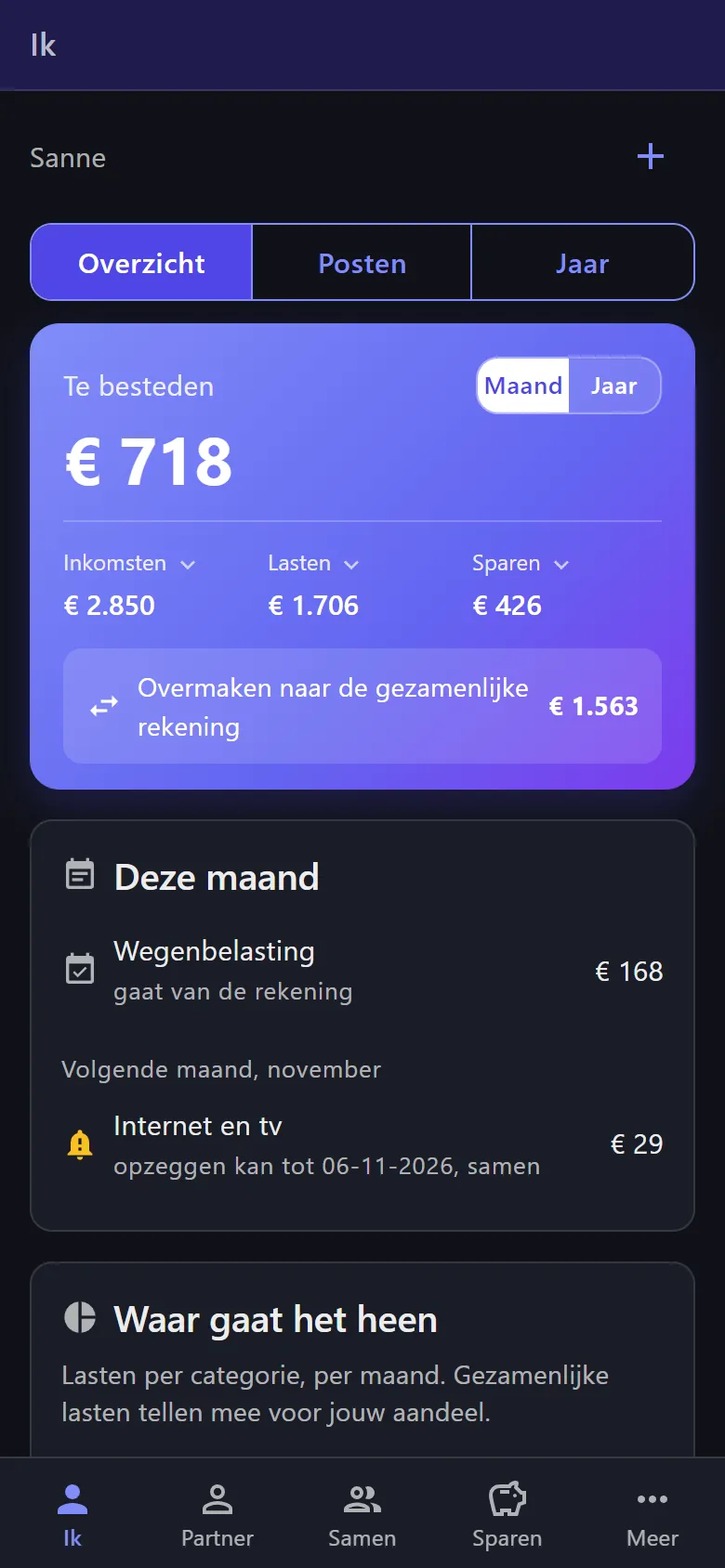 Het overzicht van Ik in de donkere modus